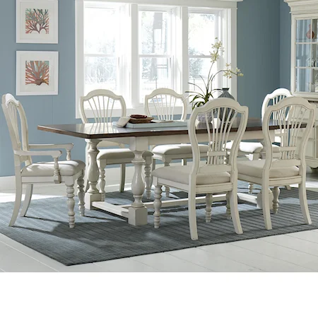 Dining Trestle Table and Harp Back Chair Set